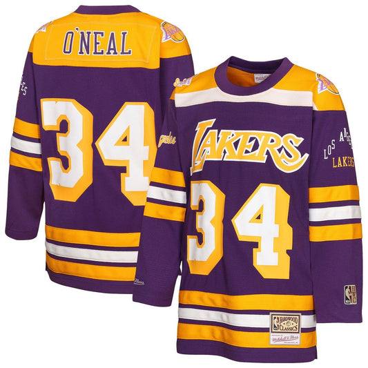 Shaquille O'Neal Los Angeles Lakers Mitchell & Ness Youth Maxxed Out 2.0 Fashion Hockey Jersey - Purple Official NBA Team Apparel Basketball Fan Gear