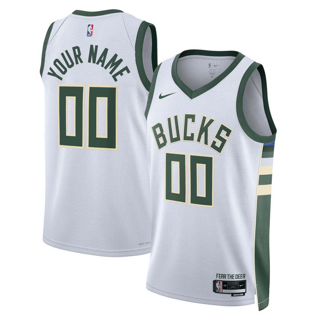 Milwaukee Bucks Nike Unisex Swingman Custom Jersey White - Association Edition Official NBA Team Apparel Basketball Fan Gear