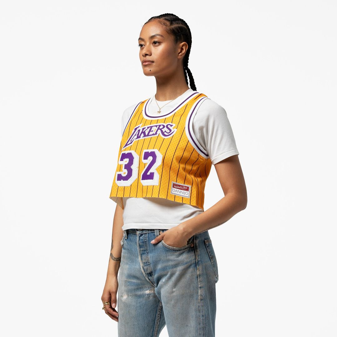 Magic Johnson Los Angeles Lakers Mitchell & Ness x DANNIJO Women's Fashion Cropped Basketball Jersey - Yellow Official NBA Team Apparel Basketball Fan