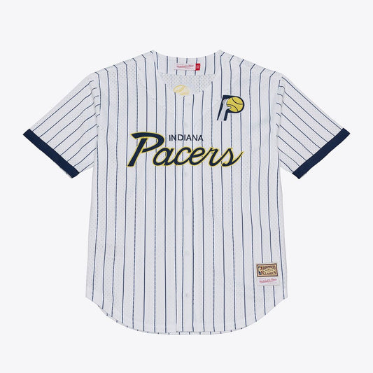 Indiana Pacers Mitchell & Ness Head Coach Pinstripe Mesh Full-Button Baseball Jersey - White Official NBA Team Apparel Basketball Fan Gear