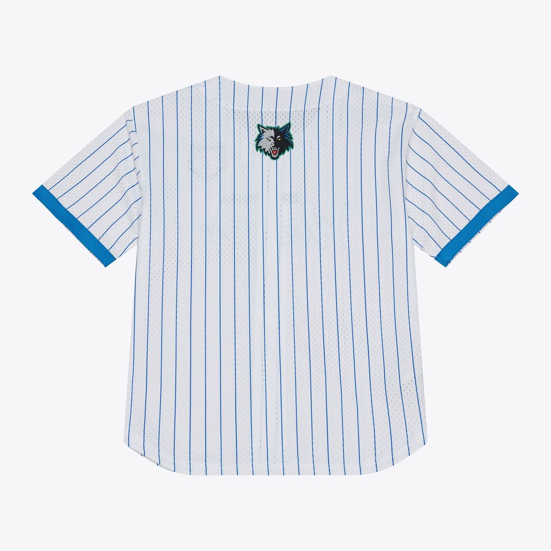 Minnesota Timberwolves Mitchell & Ness Head Coach Pinstripe Mesh Full-Button Baseball Jersey - White Official NBA Team Apparel Basketball Fan Gear