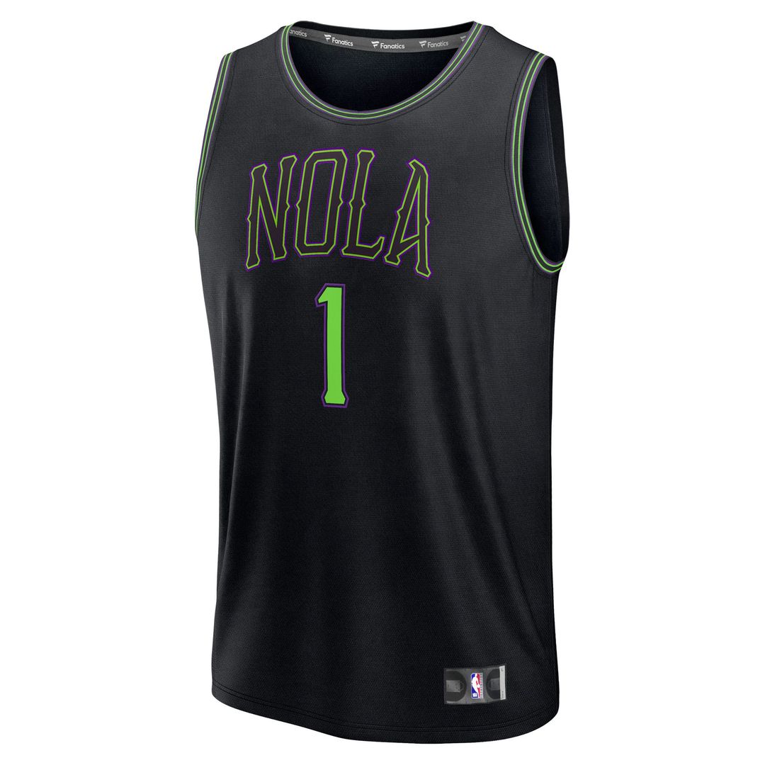 Zion Williamson New Orleans Pelicans Fanatics Youth Fast Break Jersey - City Edition - Black Official NBA Team Apparel Basketball Fan Gear