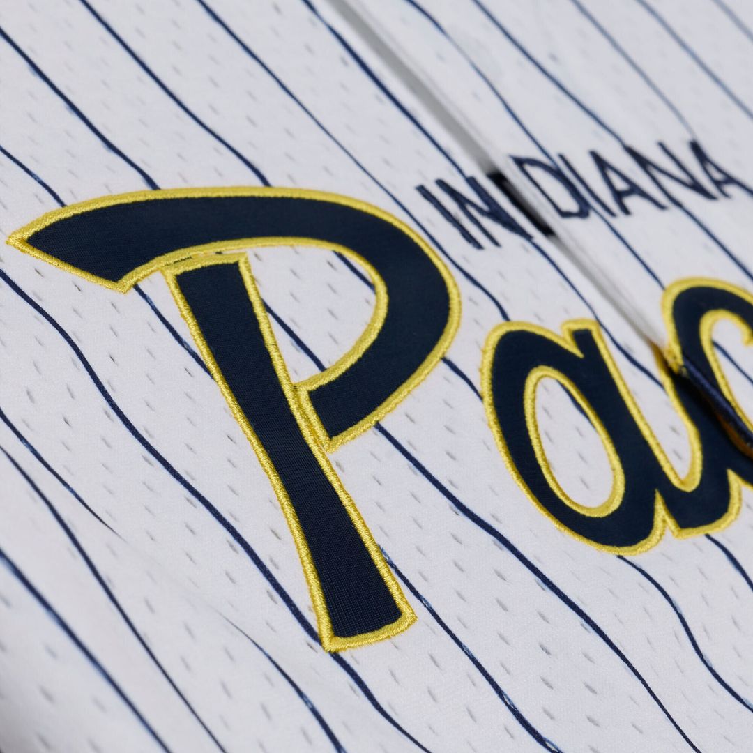 Indiana Pacers Mitchell & Ness Head Coach Pinstripe Mesh Full-Button Baseball Jersey - White Official NBA Team Apparel Basketball Fan Gear