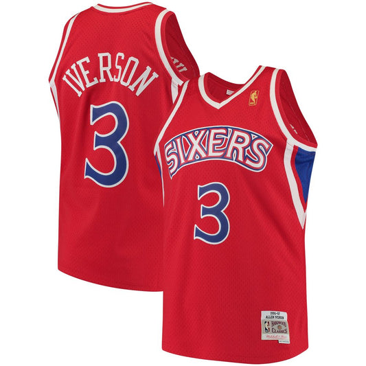 Allen Iverson Philadelphia 76ers Mitchell & Ness 1996/97 Hardwood Classics Swingman Jersey - Red Official NBA Team Apparel Basketball Fan Gear