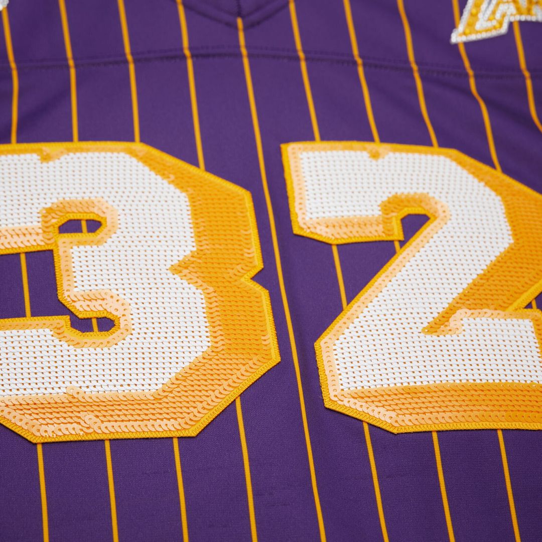 Magic Johnson Los Angeles Lakers Mitchell & Ness x DANNIJO Women's Cropped Football Fashion Jersey - Purple Official NBA Team Apparel Basketball Fan G