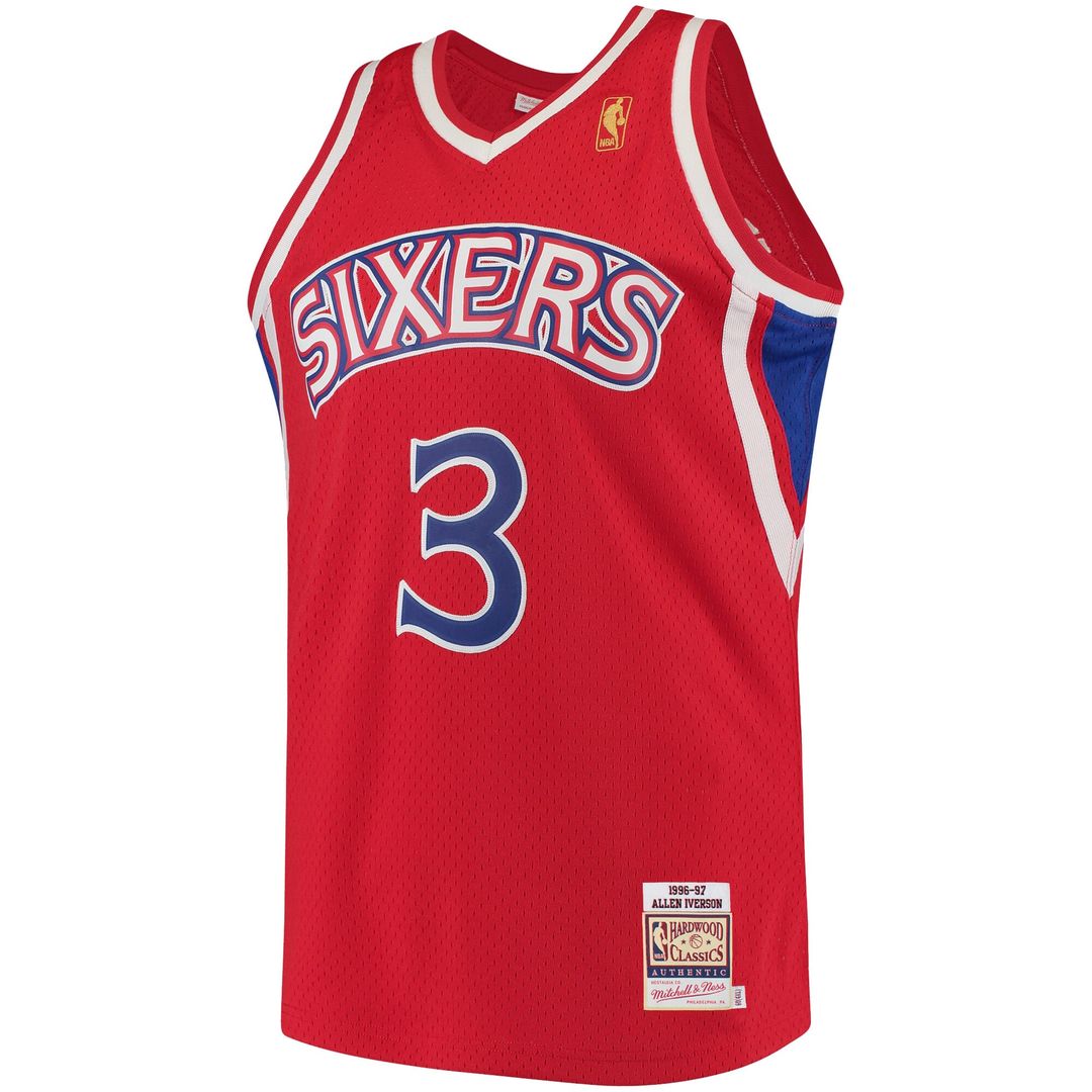 Allen Iverson Philadelphia 76ers Mitchell & Ness 1996/97 Hardwood Classics Authentic Jersey - Red Official NBA Team Apparel Basketball Fan Gear