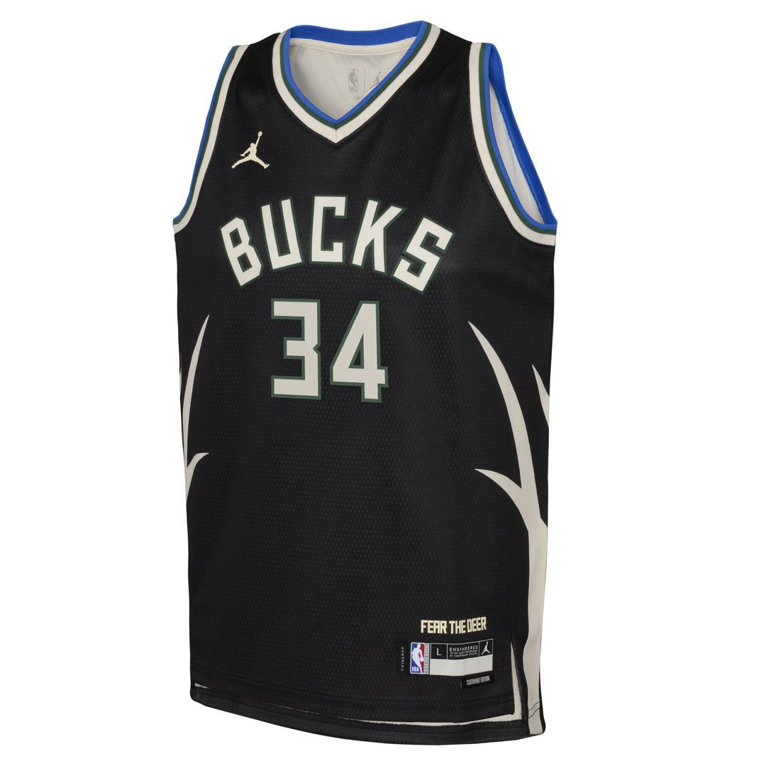 Giannis Antetokounmpo Milwaukee Bucks Jordan Brand Youth Swingman Jersey - Statement Edition - Black Official NBA Team Apparel Basketball Fan Gear