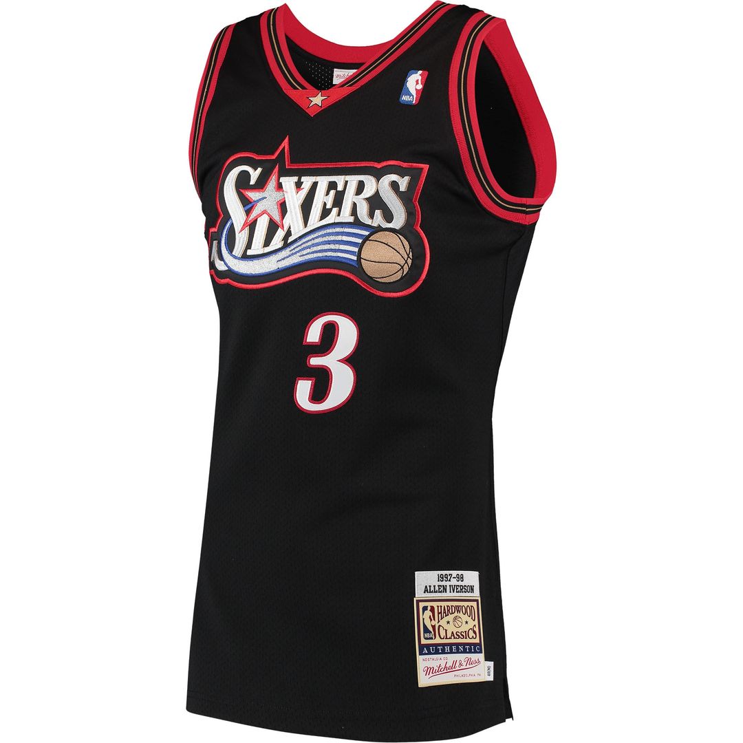 Allen Iverson Philadelphia 76ers Mitchell & Ness 1997/98 Hardwood Classics Authentic Jersey - Black Official NBA Team Apparel Basketball Fan Gear
