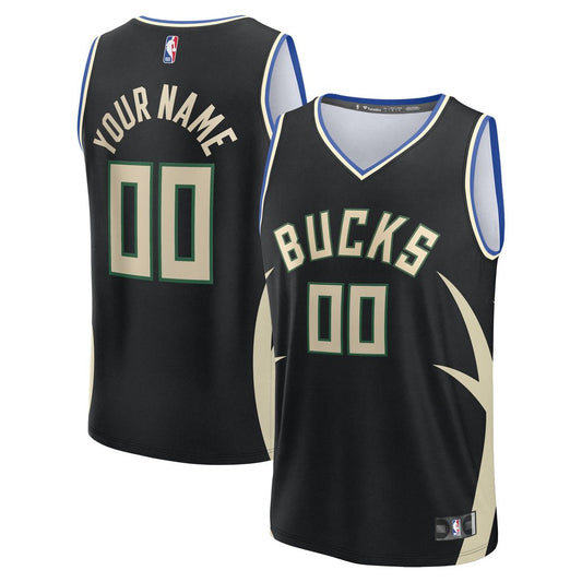 Milwaukee Bucks Fanatics Youth Fast Break Custom Replica Jersey - Black - Statement Edition Official NBA Team Apparel Basketball Fan Gear