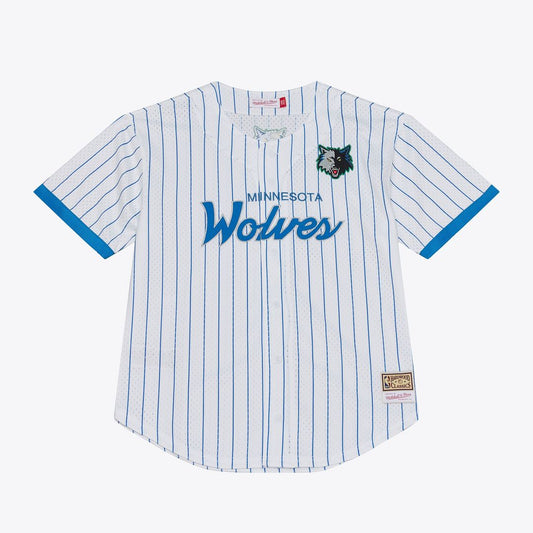 Minnesota Timberwolves Mitchell & Ness Head Coach Pinstripe Mesh Full-Button Baseball Jersey - White Official NBA Team Apparel Basketball Fan Gear
