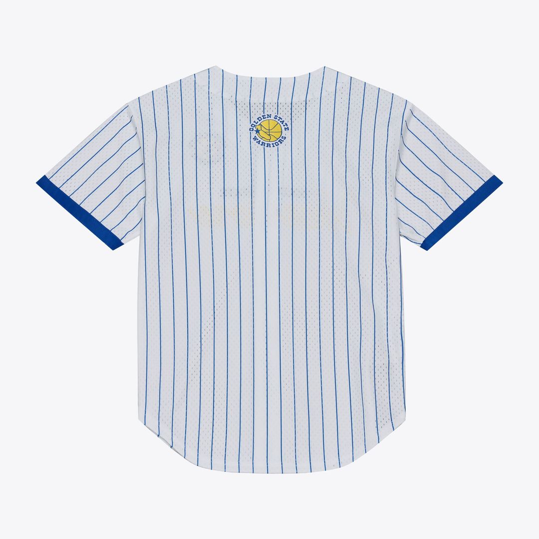 Golden State Warriors Mitchell & Ness Head Coach Pinstripe Mesh Full-Button Baseball Jersey - White Official NBA Team Apparel Basketball Fan Gear