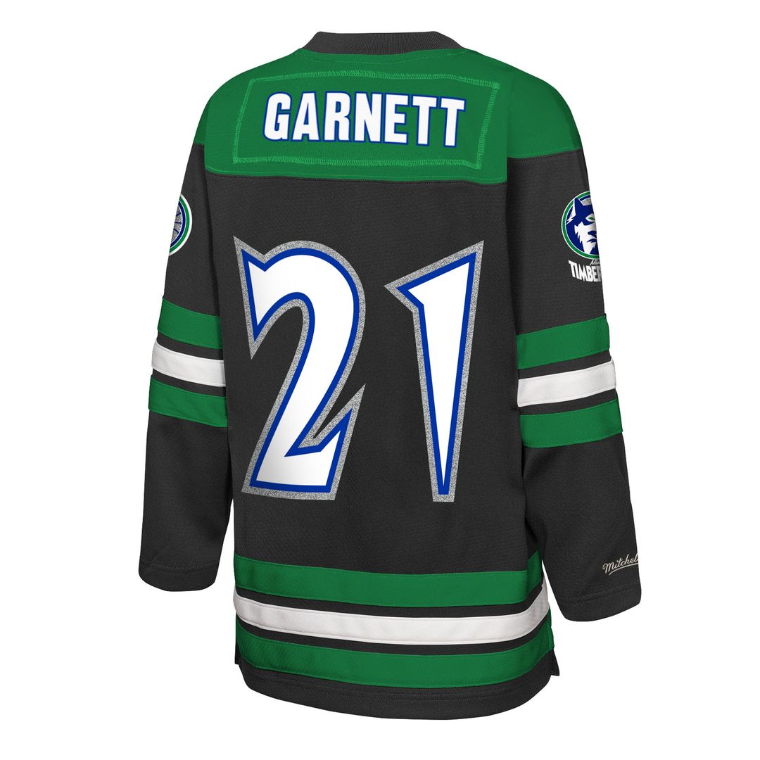 Kevin Garnett Minnesota Timberwolves Mitchell & Ness Youth Maxxed Out 2.0 Fashion Hockey Jersey - Black Official NBA Team Apparel Basketball Fan Gear