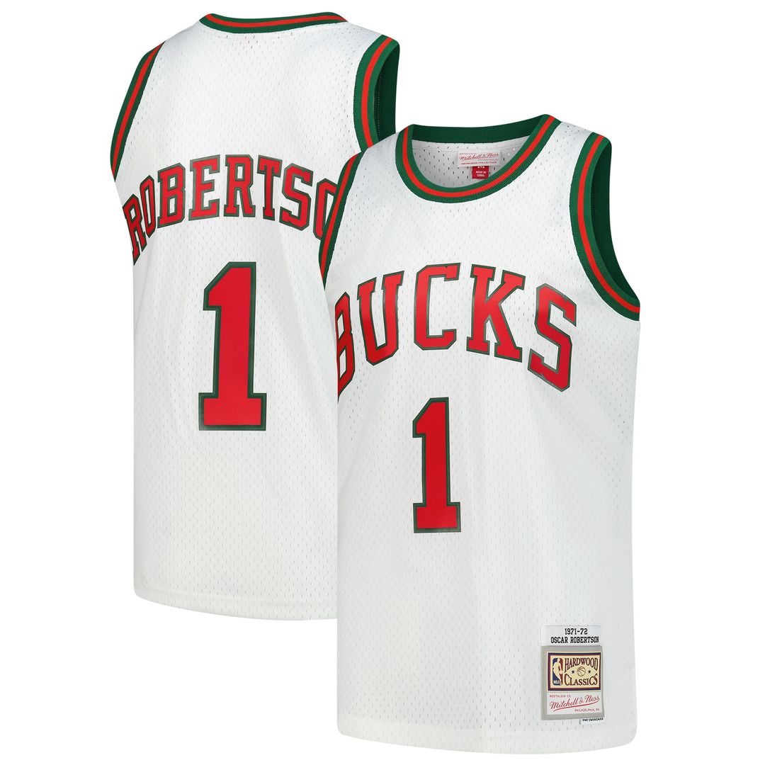 Oscar Robertson Milwaukee Bucks Mitchell & Ness Hardwood Classics Swingman Jersey - White Official NBA Team Apparel Basketball Fan Gear