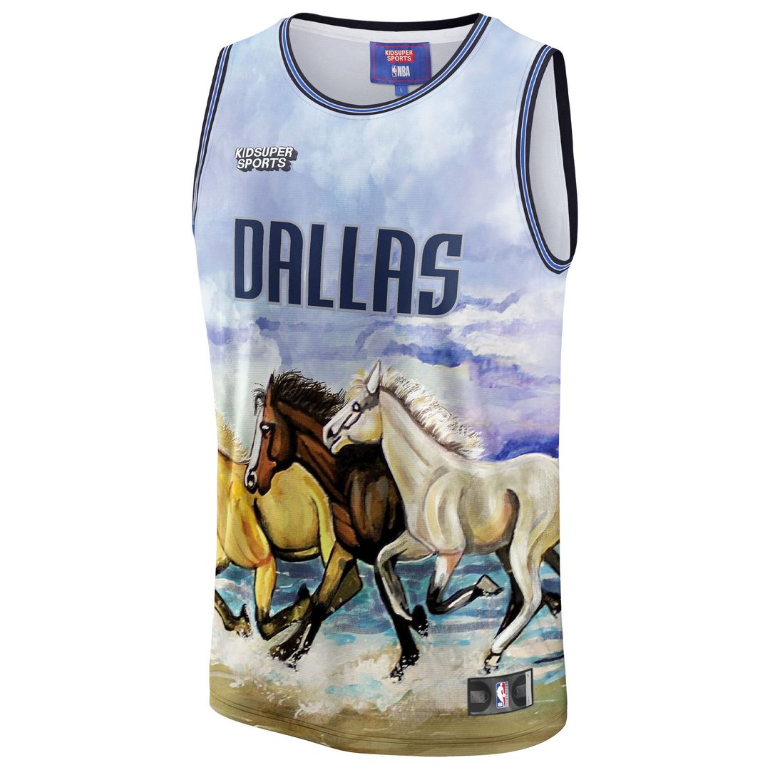 Dallas Mavericks NBA & KidSuper Studios by Fanatics Unisex Hometown Jersey - Blue Official NBA Team Apparel Basketball Fan Gear