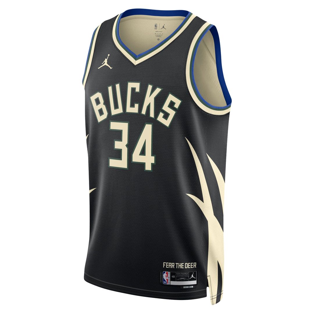Giannis Antetokounmpo Milwaukee Bucks Jordan Brand Unisex Swingman Jersey - Statement Edition - Black Official NBA Team Apparel Basketball Fan Gear