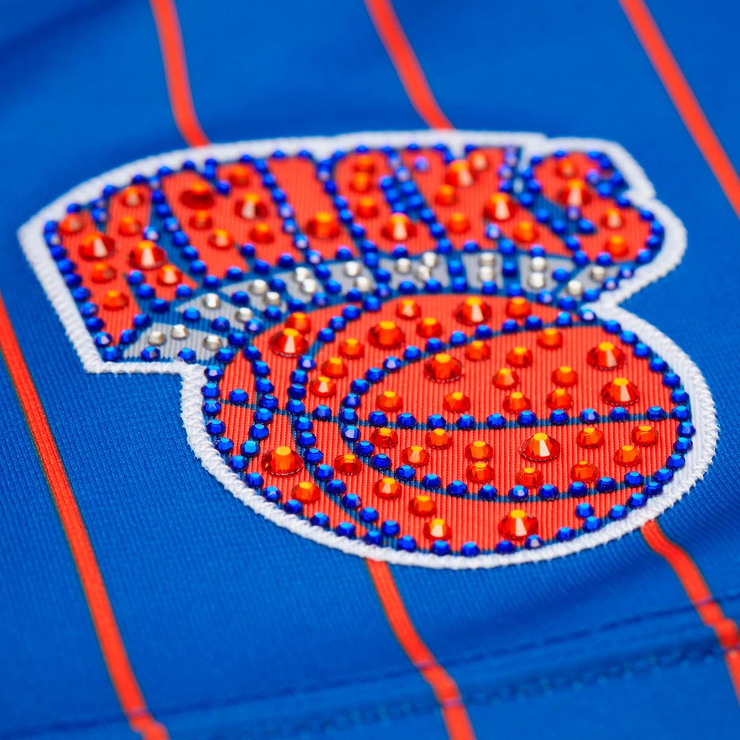 Patrick Ewing New York Knicks Mitchell & Ness x DANNIJO Women's Name & Number Cropped Football Jersey - Blue Official NBA Team Apparel Basketball Fan