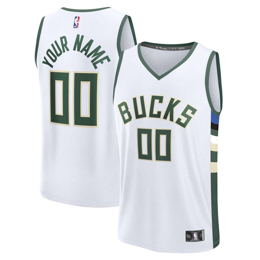 Milwaukee Bucks Fanatics Youth Fast Break Custom Replica Jersey - White - Association Edition Official NBA Team Apparel Basketball Fan Gear