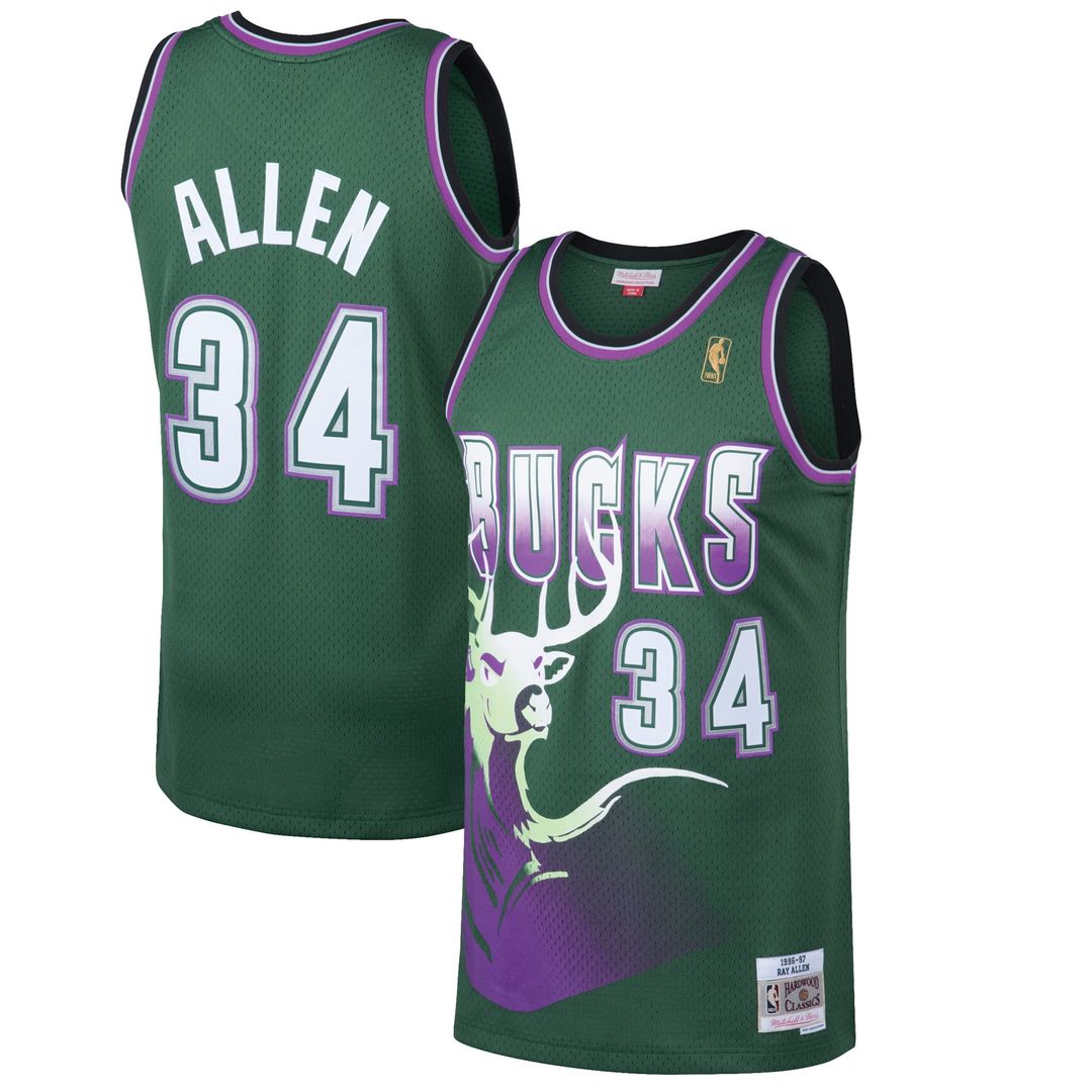 Ray Allen Milwaukee Bucks Mitchell & Ness 1996/97 Hardwood Classics Swingman Jersey - Kelly Green Official NBA Team Apparel Basketball Fan Gear