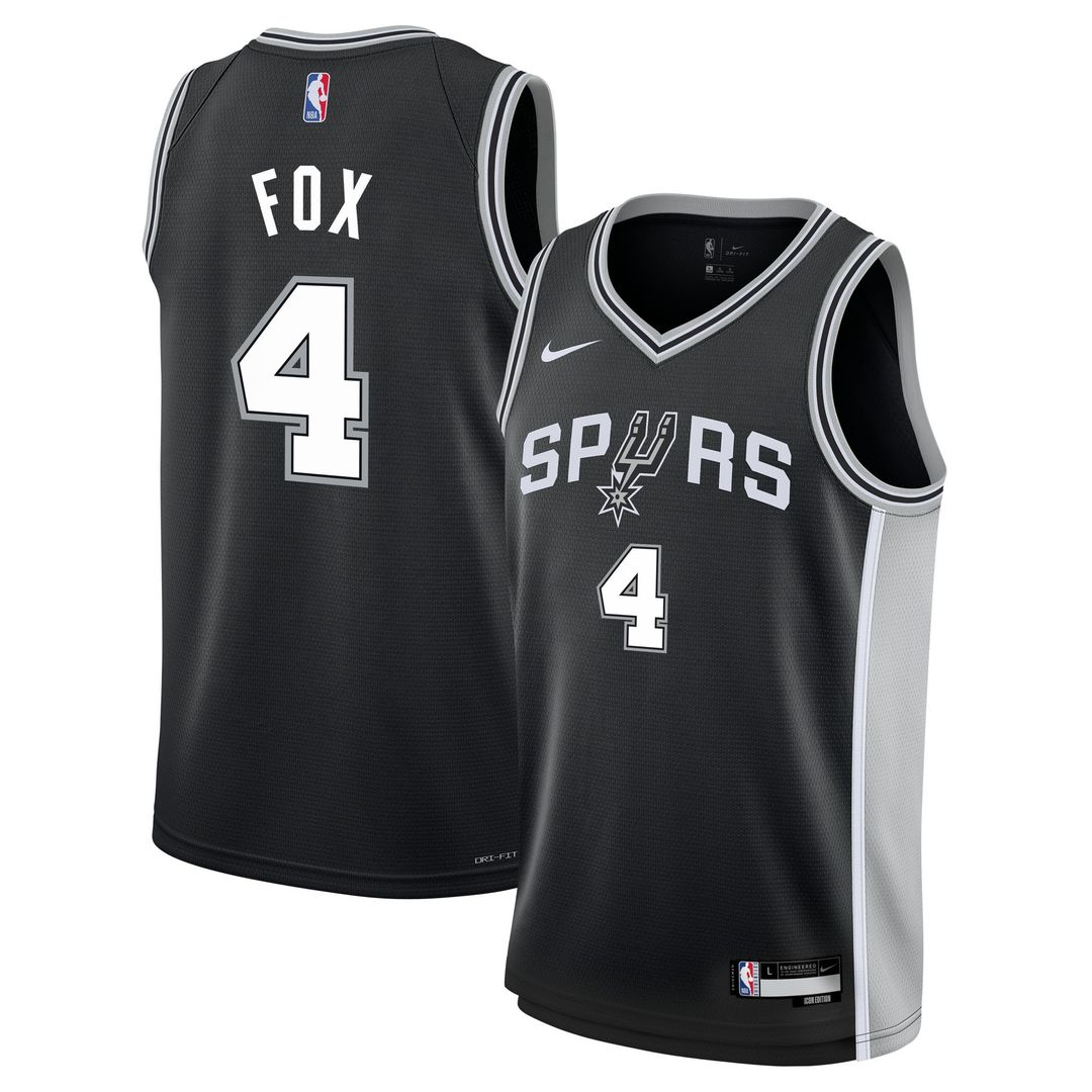 De'Aaron Fox San Antonio Spurs Nike Youth Swingman Jersey - Icon Edition - Black Official NBA Team Apparel Basketball Fan Gear
