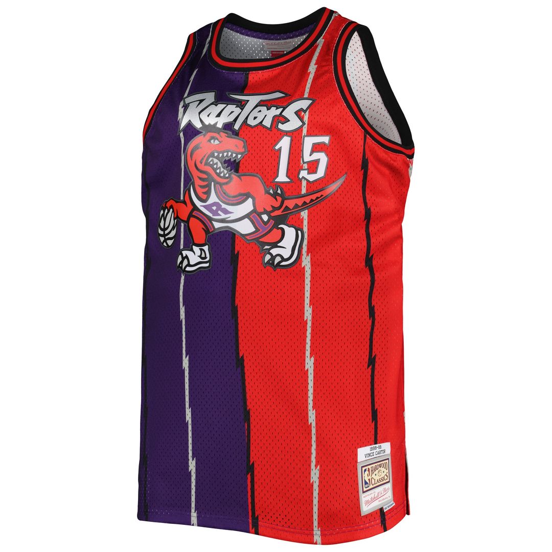 Vince Carter Toronto Raptors Mitchell & Ness Big & Tall Hardwood Classics 1998/99 Split Swingman Jersey - Purple/Red Official NBA Team Apparel Basketb