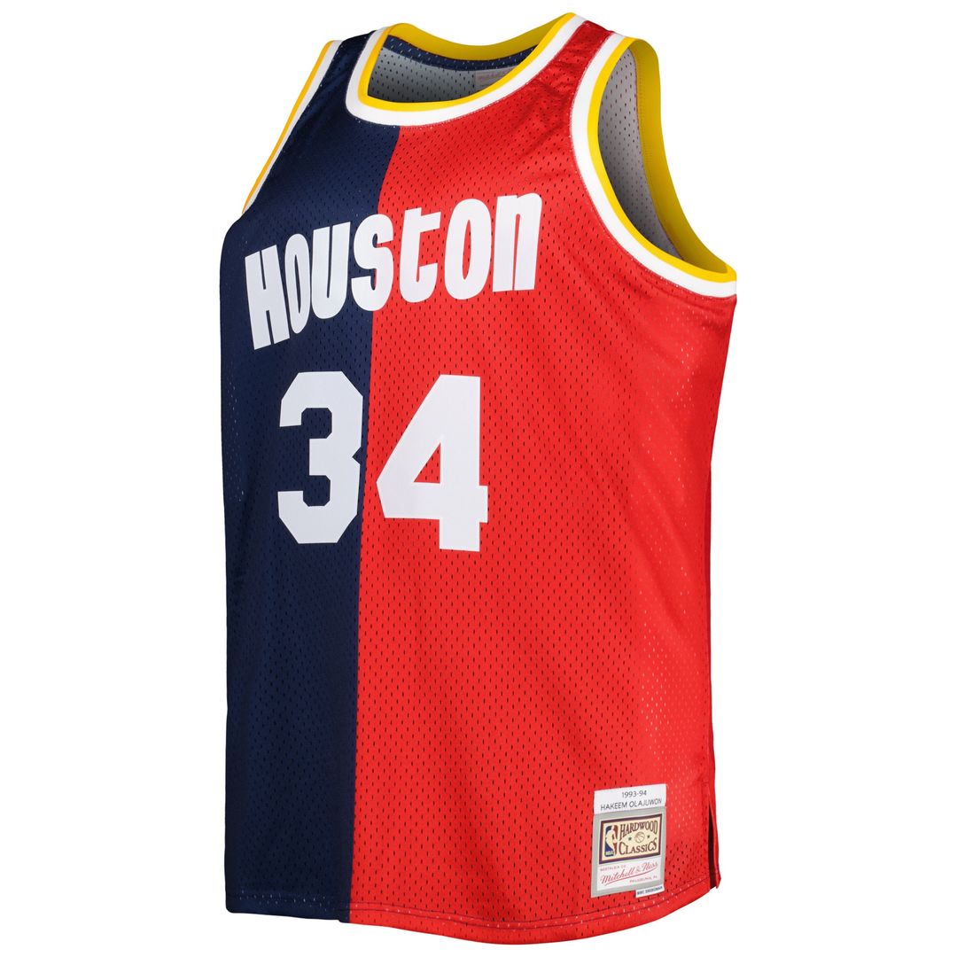 Hakeem Olajuwon Houston Rockets Mitchell & Ness Big & Tall Hardwood Classics 1993/94 Split Swingman Jersey - Navy/Red Official NBA Team Apparel Basket