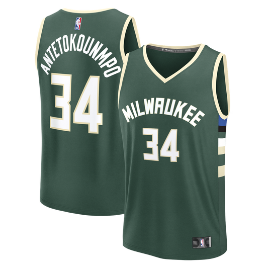 Giannis Antetokounmpo Milwaukee Bucks Fanatics Youth Fast Break Replica Player Jersey - Icon Edition - Hunter Green Official NBA Team Apparel Basketba