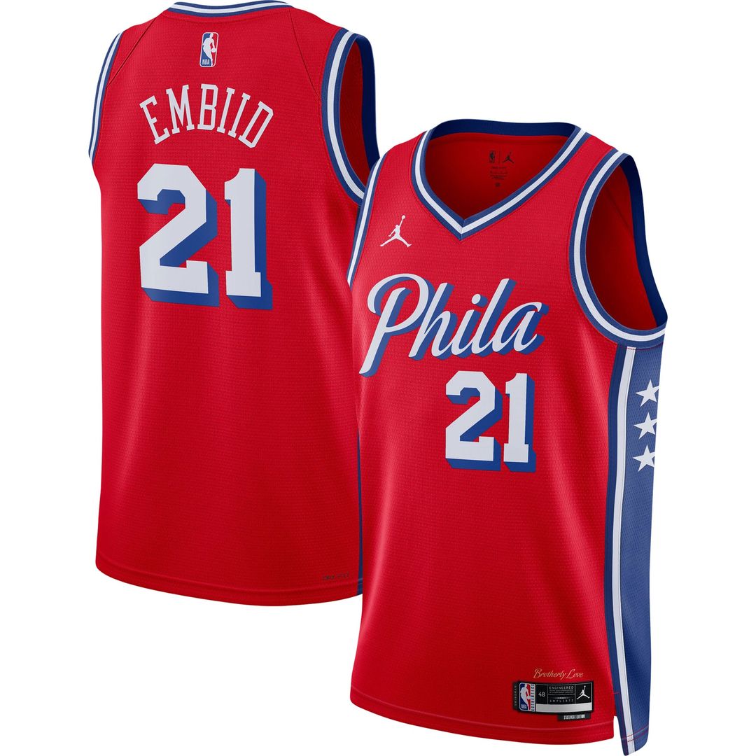 Joel Embiid Philadelphia 76ers Jordan Brand Unisex Swingman Jersey - Statement Edition - Red Official NBA Team Apparel Basketball Fan Gear