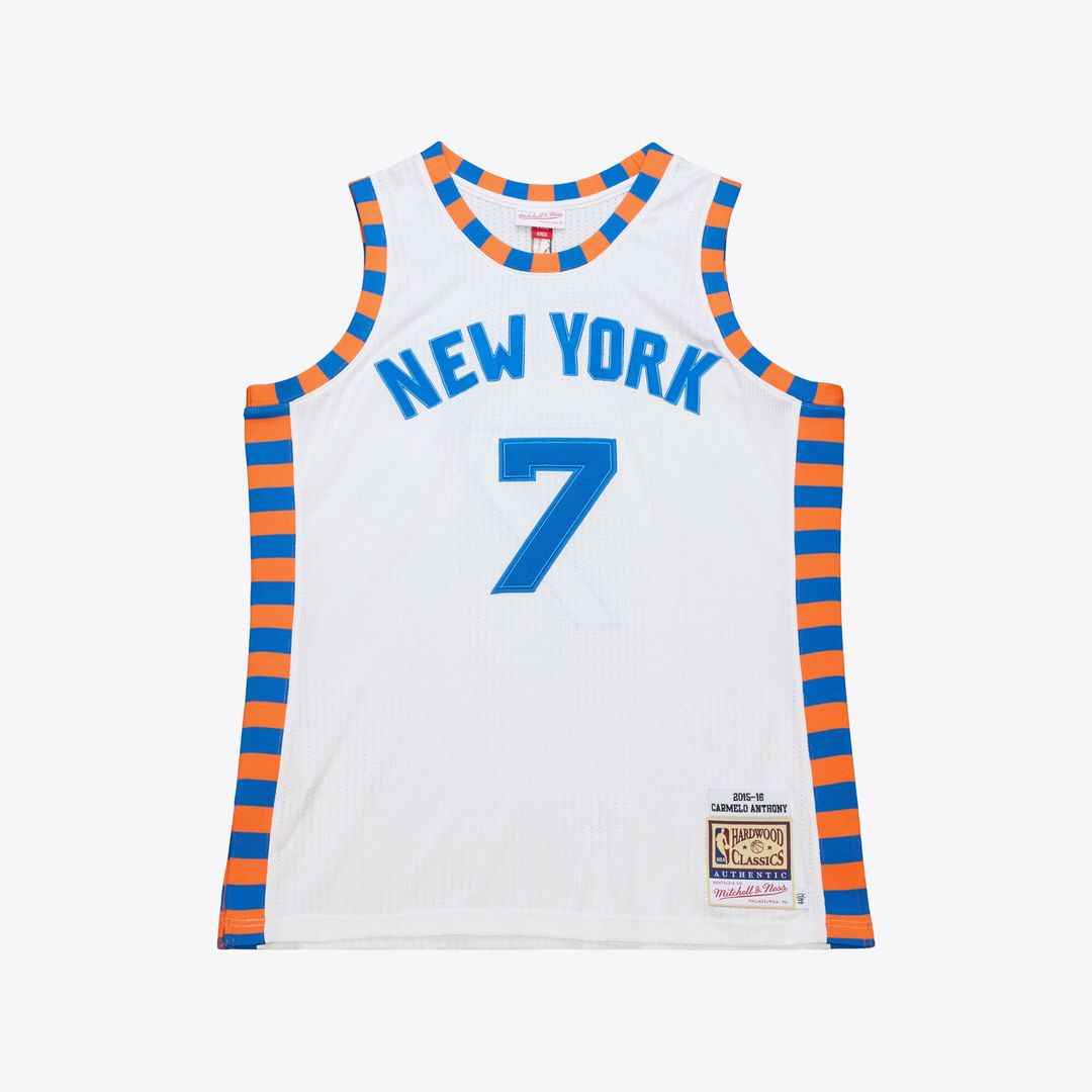 Carmelo Anthony New York Knicks Mitchell & Ness 2015-16 Hardwood Classics Authentic Jersey - White Official NBA Team Apparel Basketball Fan Gear