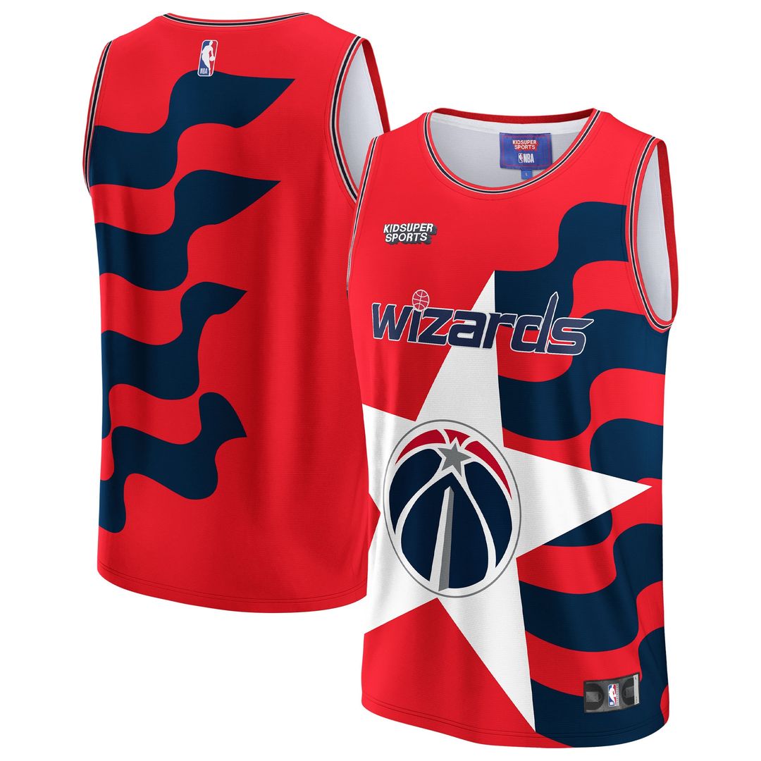 Washington Wizards NBA & KidSuper Studios by Fanatics Unisex Hometown Jersey - Red Official NBA Team Apparel Basketball Fan Gear