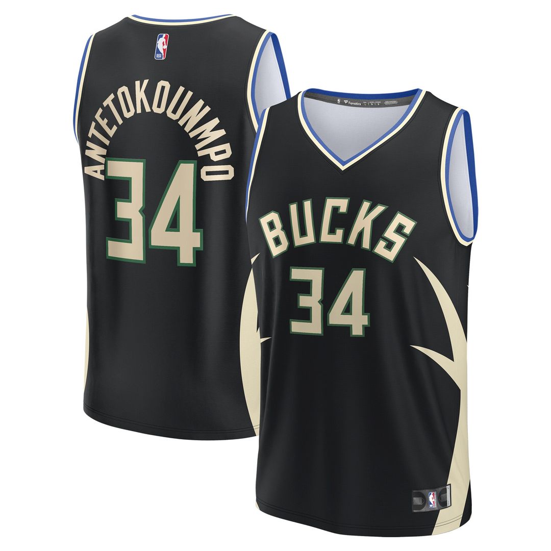 Giannis Antetokounmpo Milwaukee Bucks Fanatics Fast Break Replica Player Jersey - Statement Edition - Black Official NBA Team Apparel Basketball Fan G