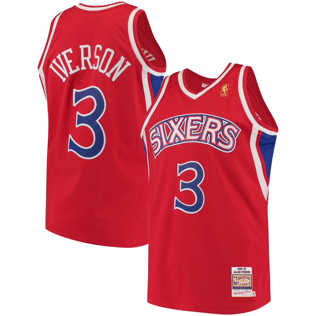 Allen Iverson Philadelphia 76ers Mitchell & Ness 1996/97 Hardwood Classics Authentic Jersey - Red Official NBA Team Apparel Basketball Fan Gear