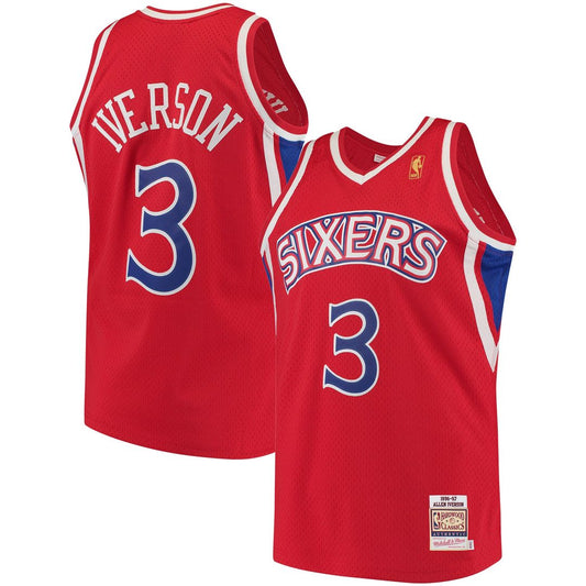 Allen Iverson Philadelphia 76ers Mitchell & Ness 1996/97 Hardwood Classics Authentic Jersey - Red Official NBA Team Apparel Basketball Fan Gear