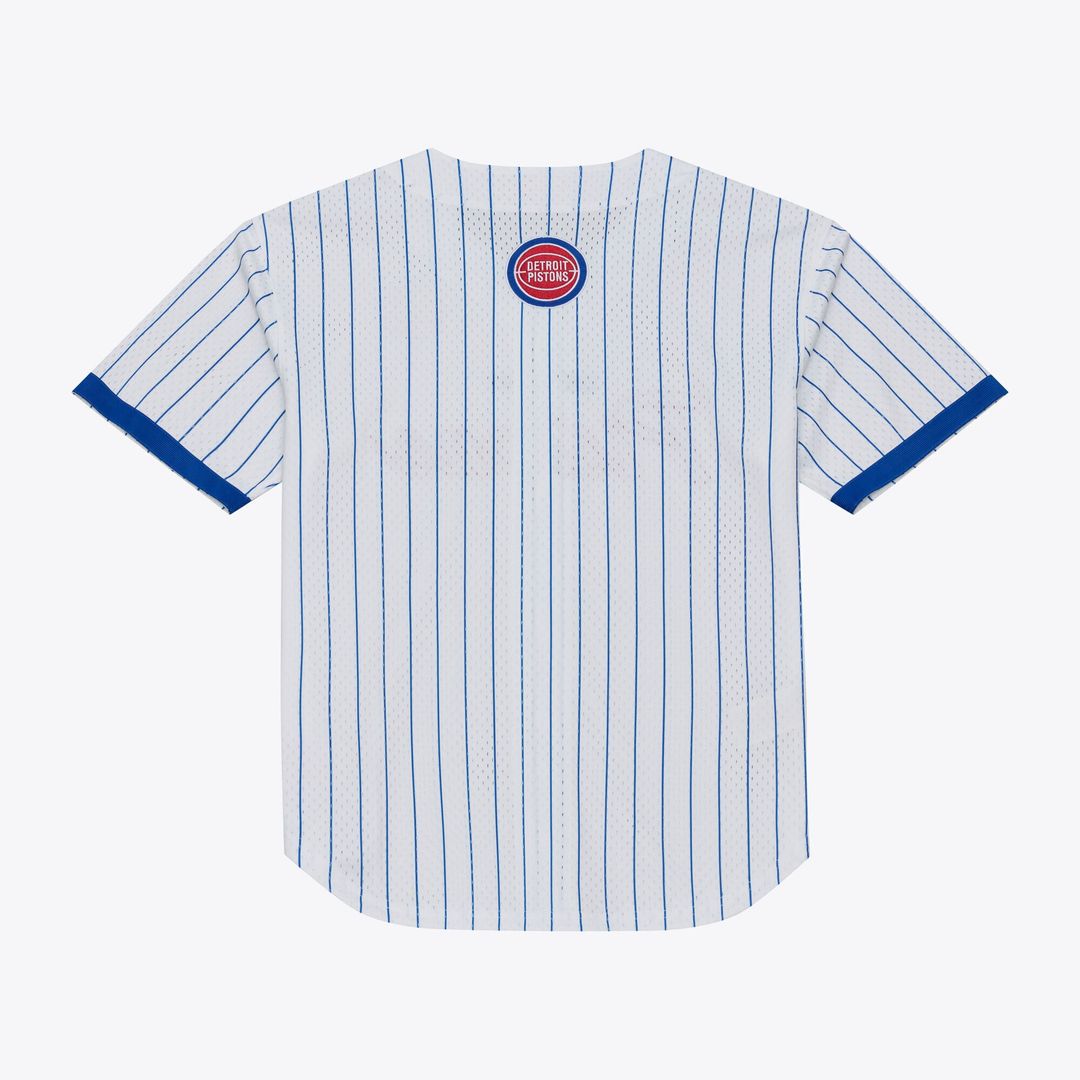 Detroit Pistons Mitchell & Ness Head Coach Pinstripe Mesh Full-Button Baseball Jersey - White Official NBA Team Apparel Basketball Fan Gear