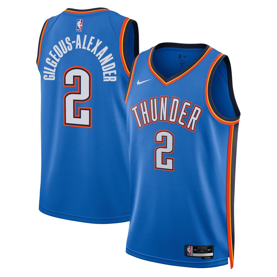 Shai Gilgeous-Alexander Oklahoma City Thunder Nike Unisex Badge Swingman Replica Jersey - Icon Edition - Blue Official NBA Team Apparel Basketball Fan