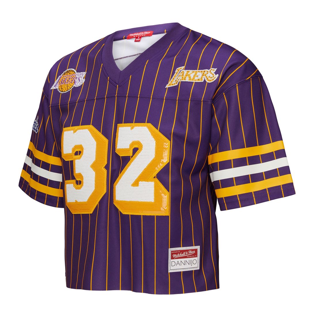 Magic Johnson Los Angeles Lakers Mitchell & Ness x DANNIJO Women's Cropped Football Fashion Jersey - Purple Official NBA Team Apparel Basketball Fan G