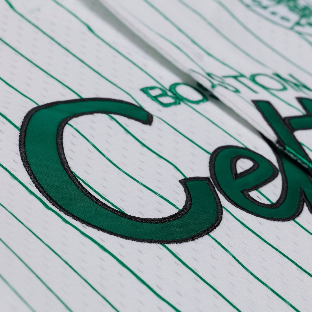 Boston Celtics Mitchell & Ness Head Coach Pinstripe Mesh Full-Button Baseball Jersey - White Official NBA Team Apparel Basketball Fan Gear