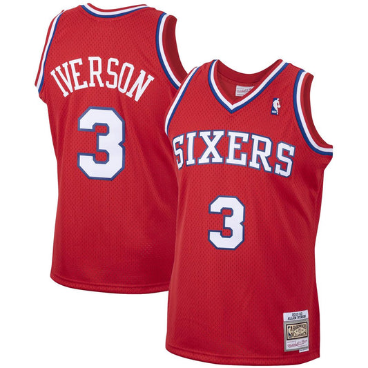 Allen Iverson Philadelphia 76ers Mitchell & Ness 2002/03 Hardwood Classics Swingman Jersey - Red Official NBA Team Apparel Basketball Fan Gear