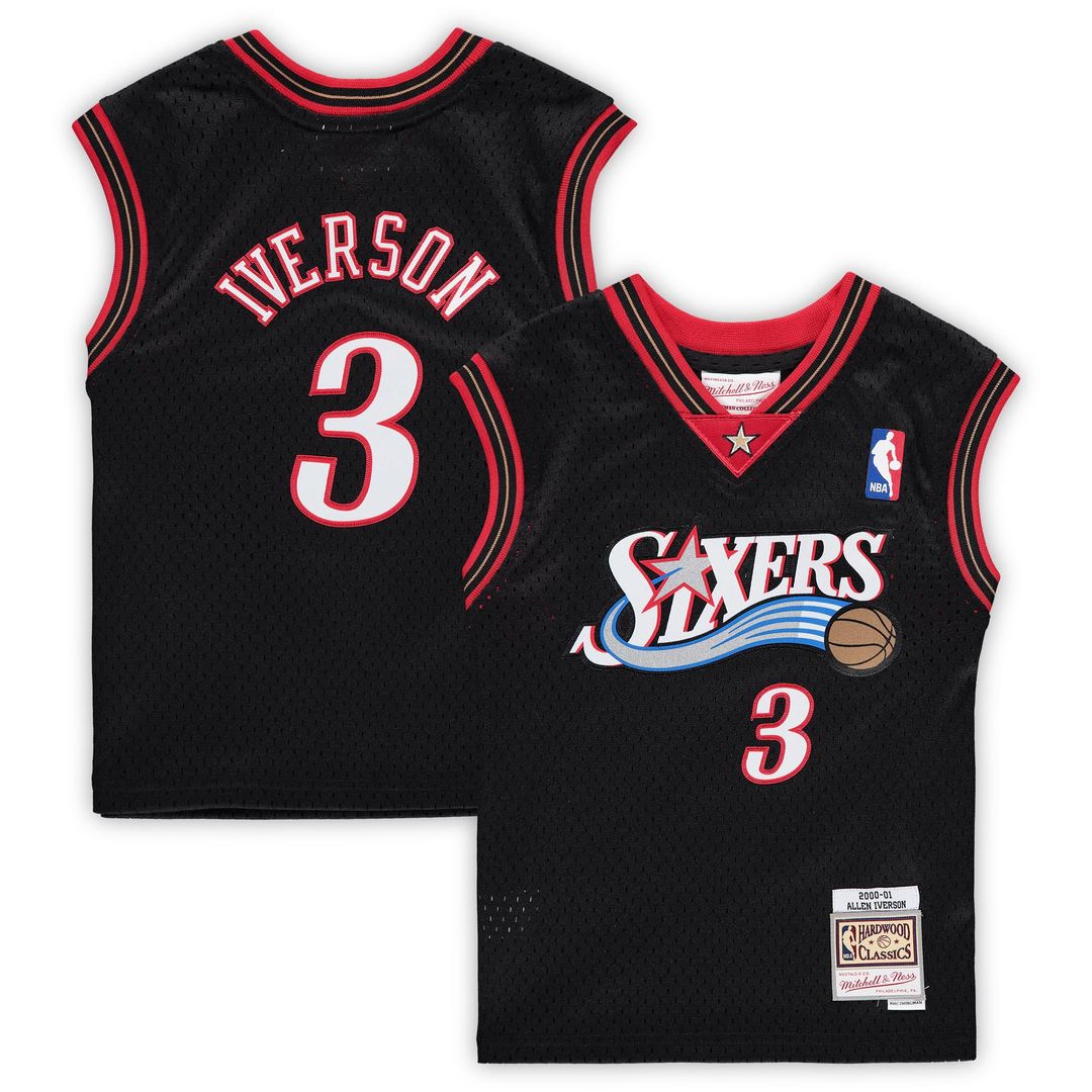 Allen Iverson Philadelphia 76ers Mitchell & Ness Preschool 2000-2001 Hardwood Classics Throwback Team Jersey - Black Official NBA Team Apparel Basketb