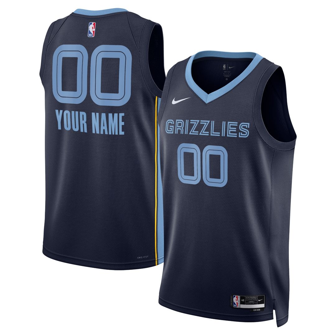 Memphis Grizzlies Nike Unisex Swingman Custom Jersey - Navy - Icon Edition Official NBA Team Apparel Basketball Fan Gear