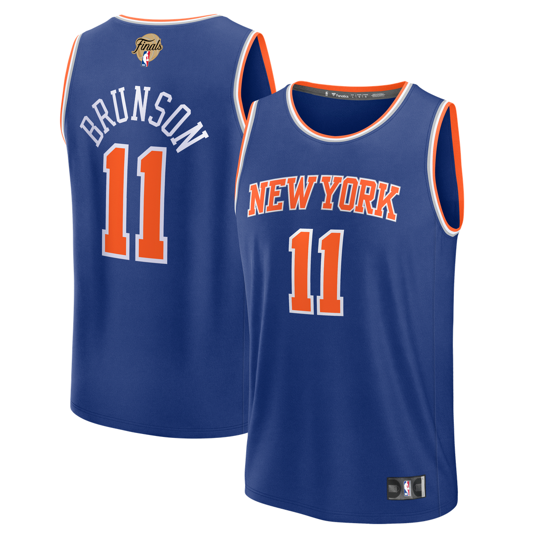 Jalen Brunson New York Knicks Fanatics Youth 2026 NBA Finals Patch Fast Break Jersey - Blue - Icon Edition Official NBA Team Apparel Basketball Fan Ge
