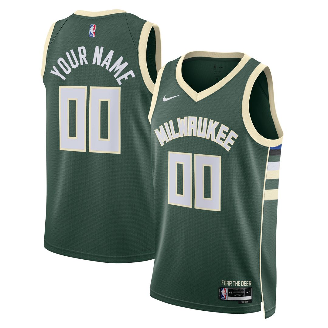 Milwaukee Bucks Nike Unisex Swingman Custom Jersey Hunter Green - Icon Edition Official NBA Team Apparel Basketball Fan Gear