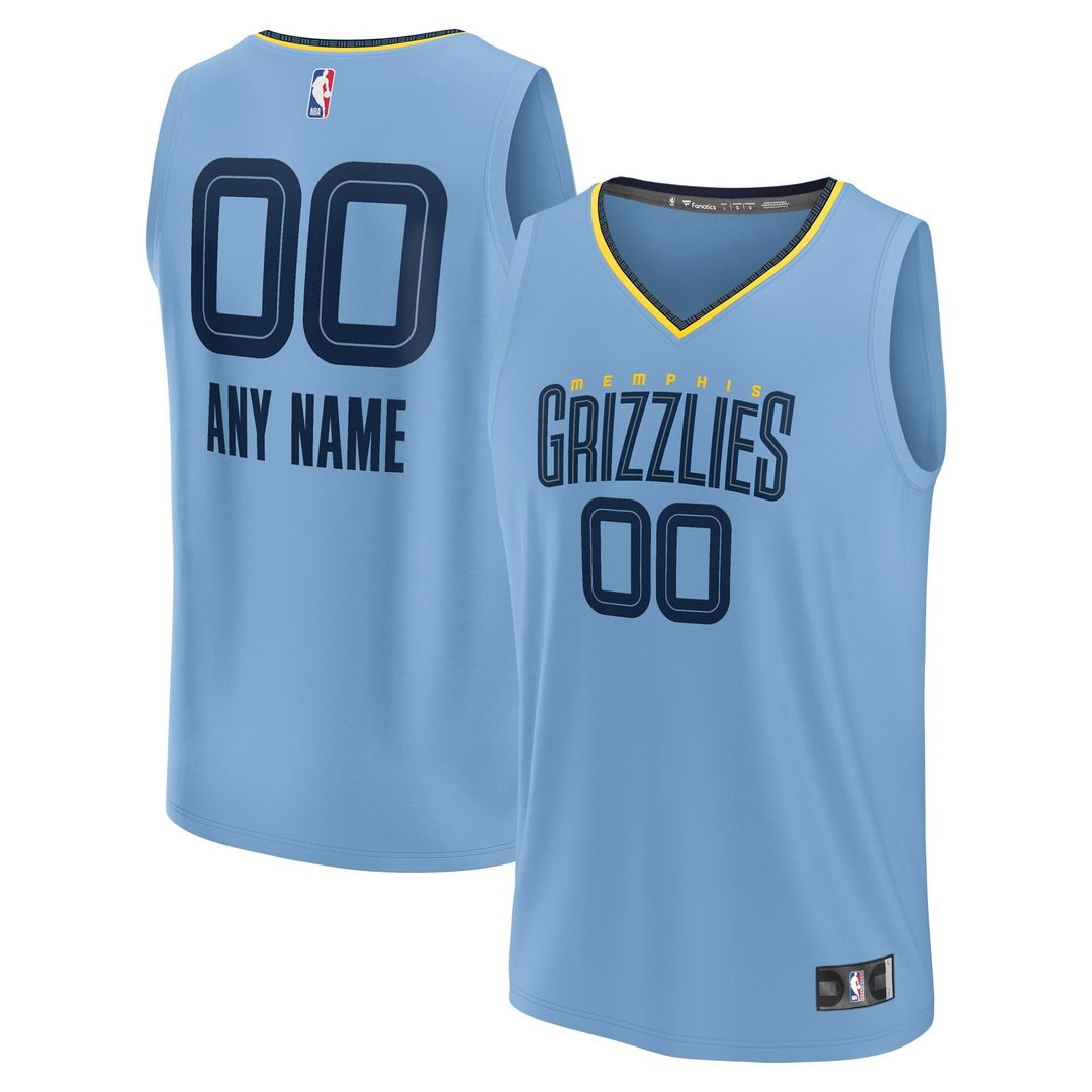 Memphis Grizzlies Fanatics Custom Fast Break Jersey - Statement Edition - Light Blue Official NBA Team Apparel Basketball Fan Gear