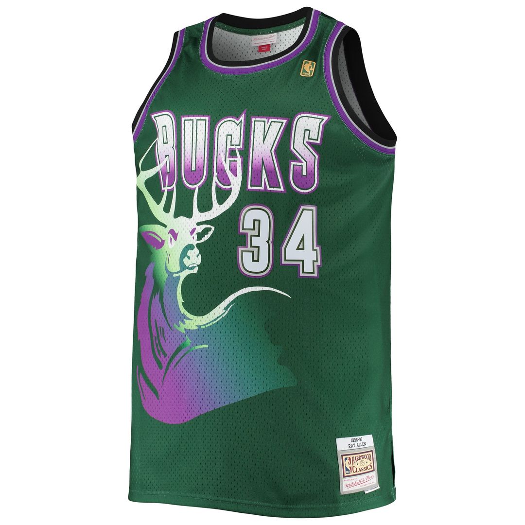 Ray Allen Milwaukee Bucks Mitchell & Ness Big & Tall 1996/97 Hardwood Classics Swingman Jersey - Hunter Green Official NBA Team Apparel Basketball Fan