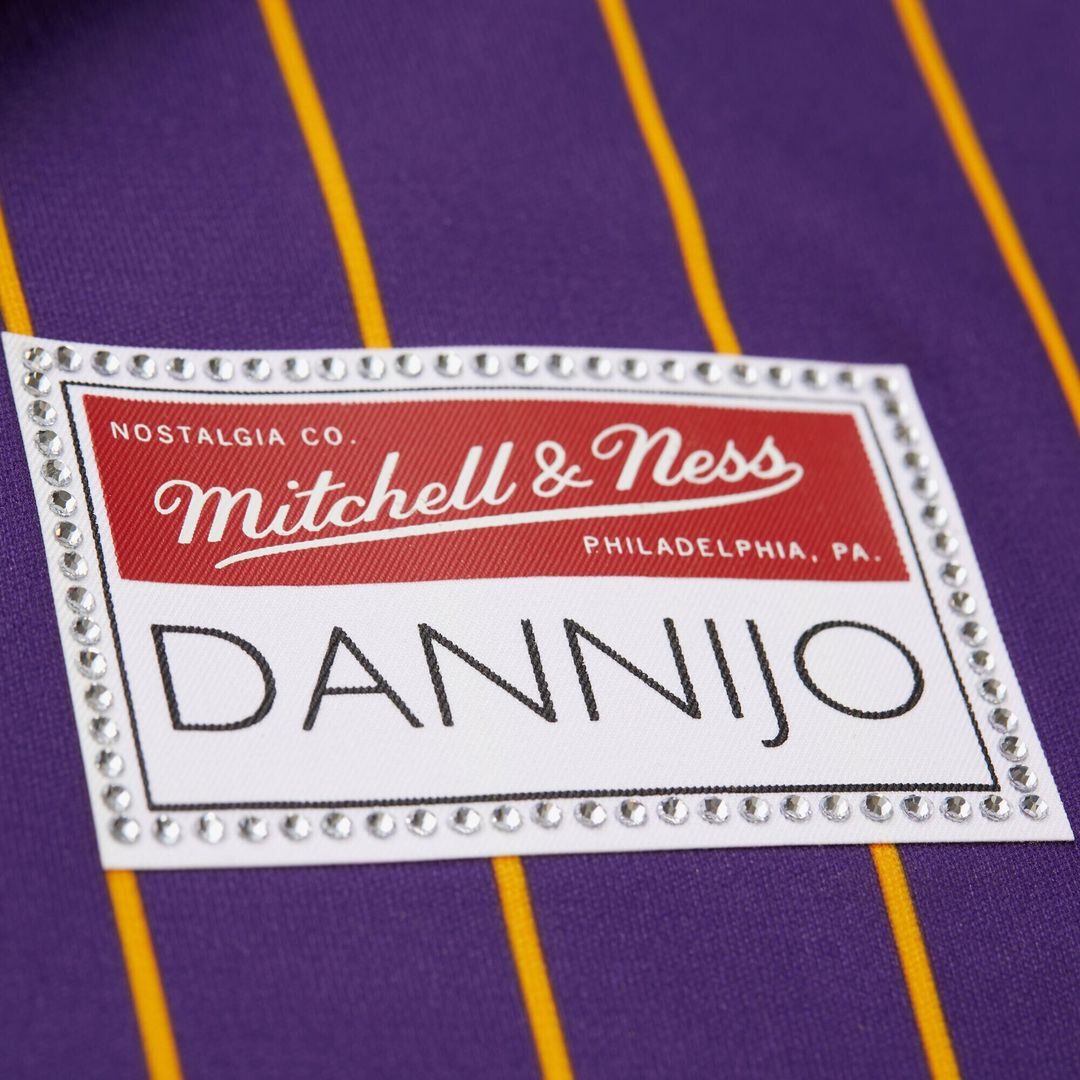 Magic Johnson Los Angeles Lakers Mitchell & Ness x DANNIJO Women's Cropped Football Fashion Jersey - Purple Official NBA Team Apparel Basketball Fan G