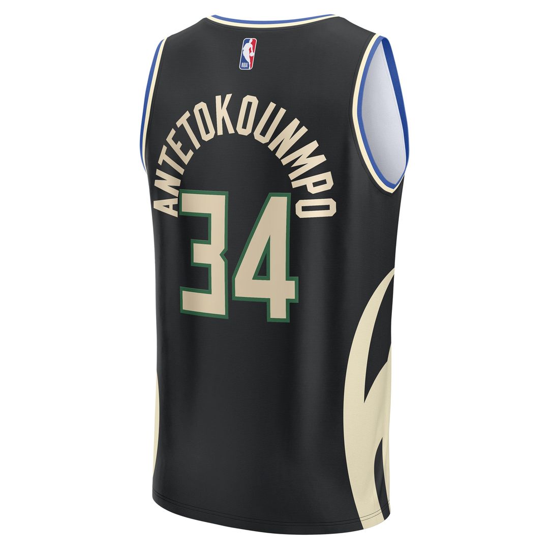 Giannis Antetokounmpo Milwaukee Bucks Fanatics Youth Fast Break Replica Player Jersey - Statement Edition - Black Official NBA Team Apparel Basketball