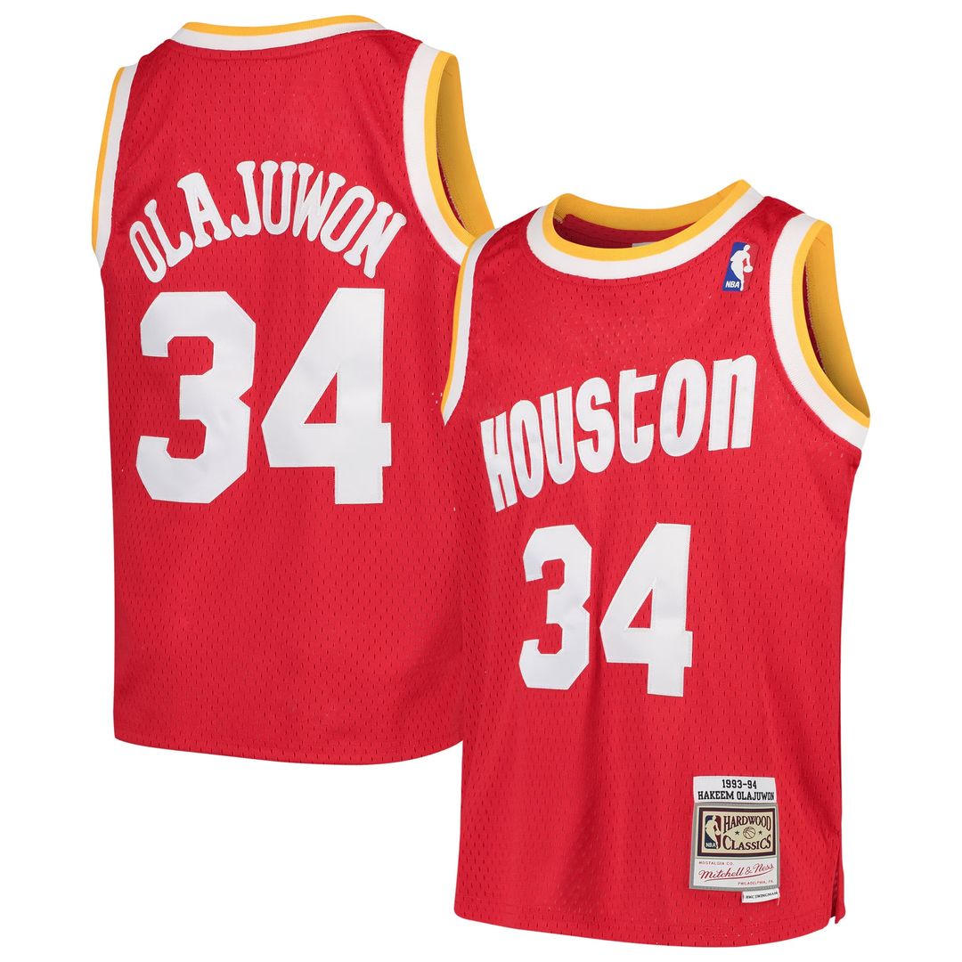 Hakeem Olajuwon Houston Rockets Mitchell & Ness Youth 1996/97 Hardwood Classics Swingman Jersey - Red Official NBA Team Apparel Basketball Fan Gear