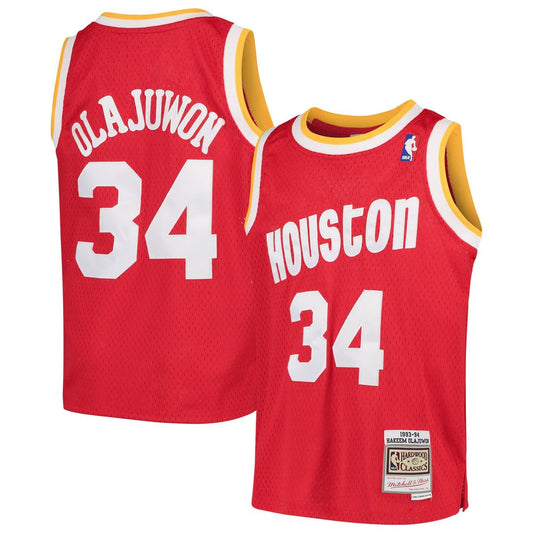 Hakeem Olajuwon Houston Rockets Mitchell & Ness Youth 1996/97 Hardwood Classics Swingman Jersey - Red Official NBA Team Apparel Basketball Fan Gear