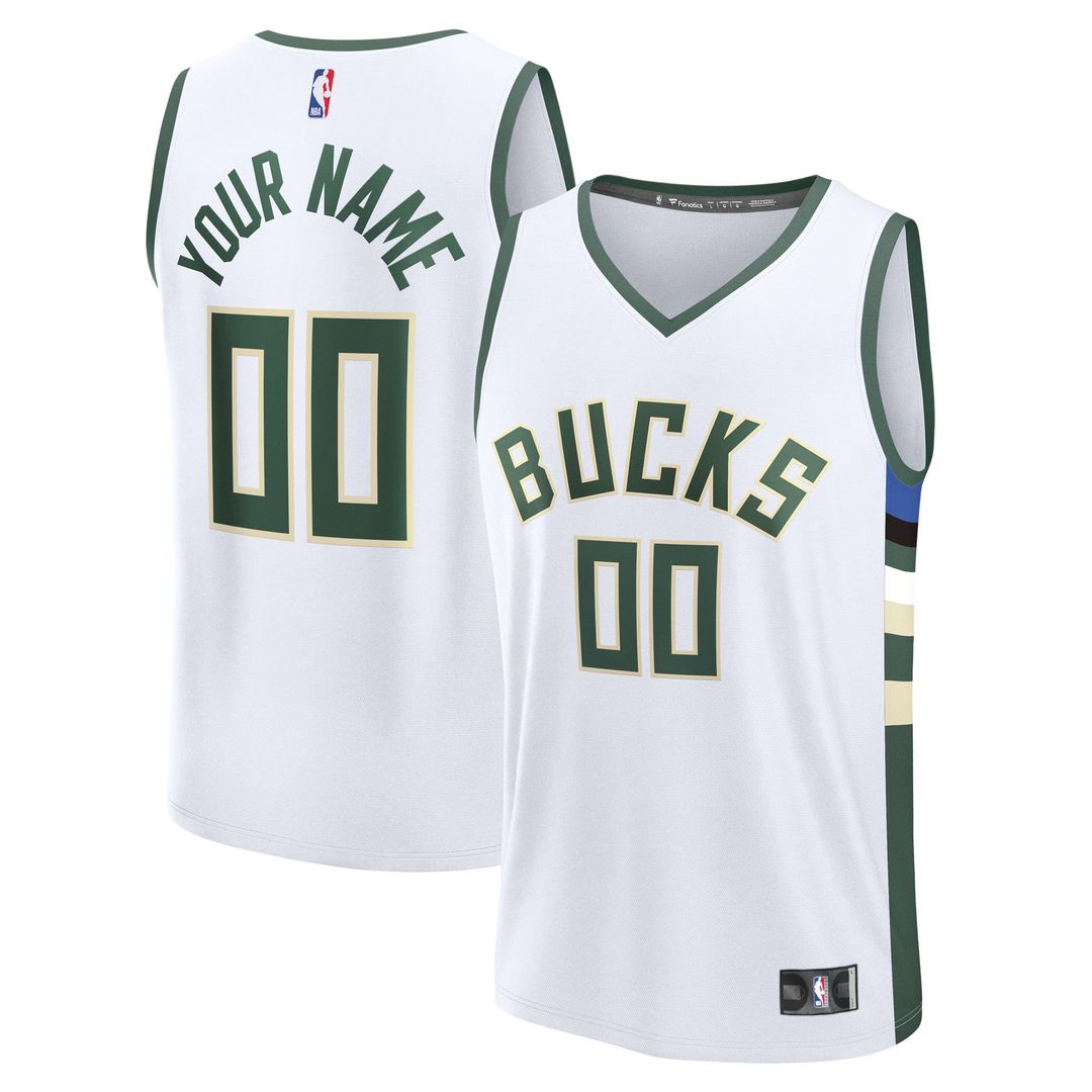 Milwaukee Bucks Fanatics Fast Break Custom Jersey - Association Edition - White Official NBA Team Apparel Basketball Fan Gear