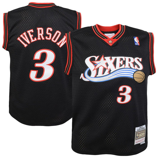 Allen Iverson Philadelphia 76ers Mitchell & Ness Youth 2000-01 Swingman Road Jersey - Black Official NBA Team Apparel Basketball Fan Gear