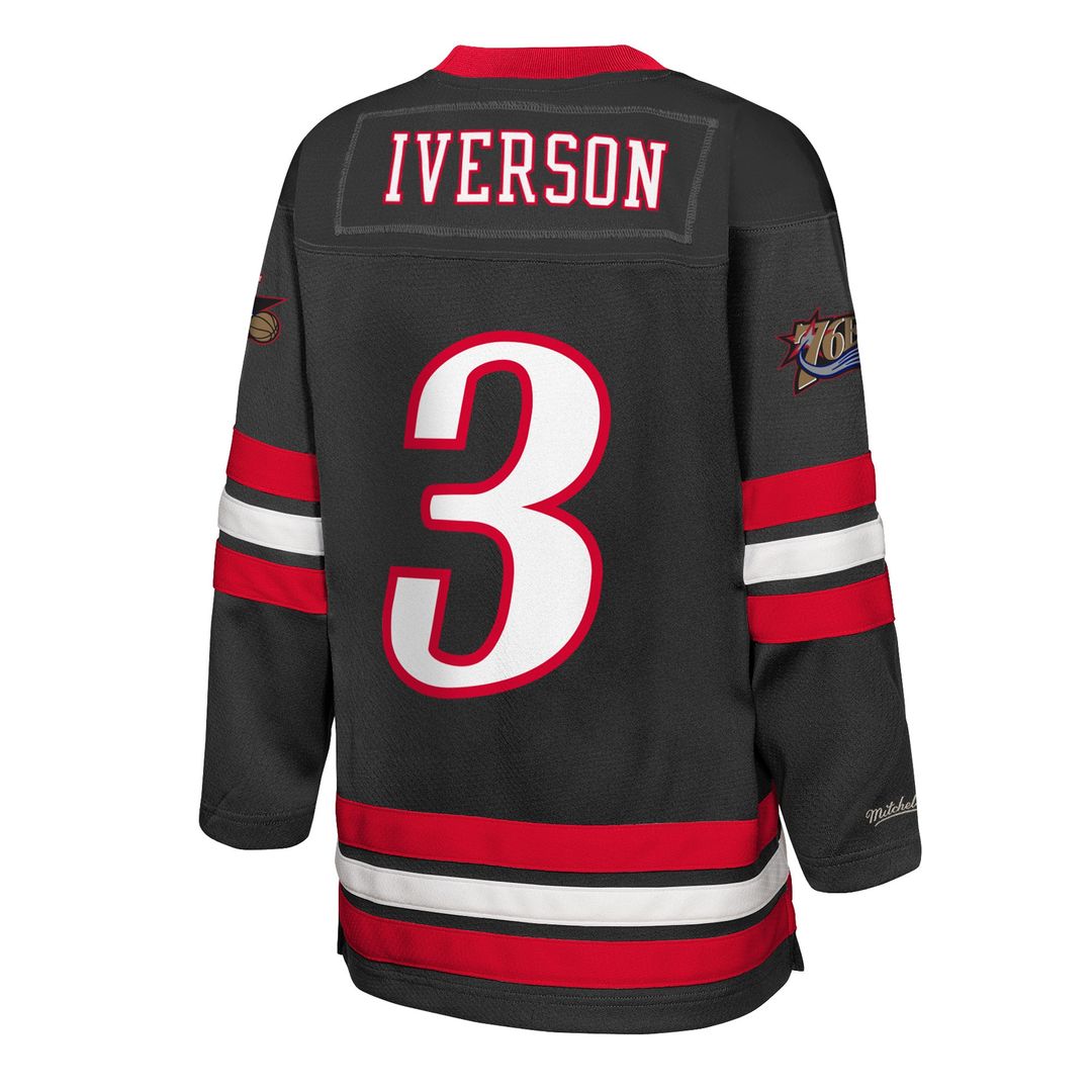 Allen Iverson Philadelphia 76ers Mitchell & Ness Youth Maxxed Out 2.0 Fashion Hockey Jersey - Black Official NBA Team Apparel Basketball Fan Gear